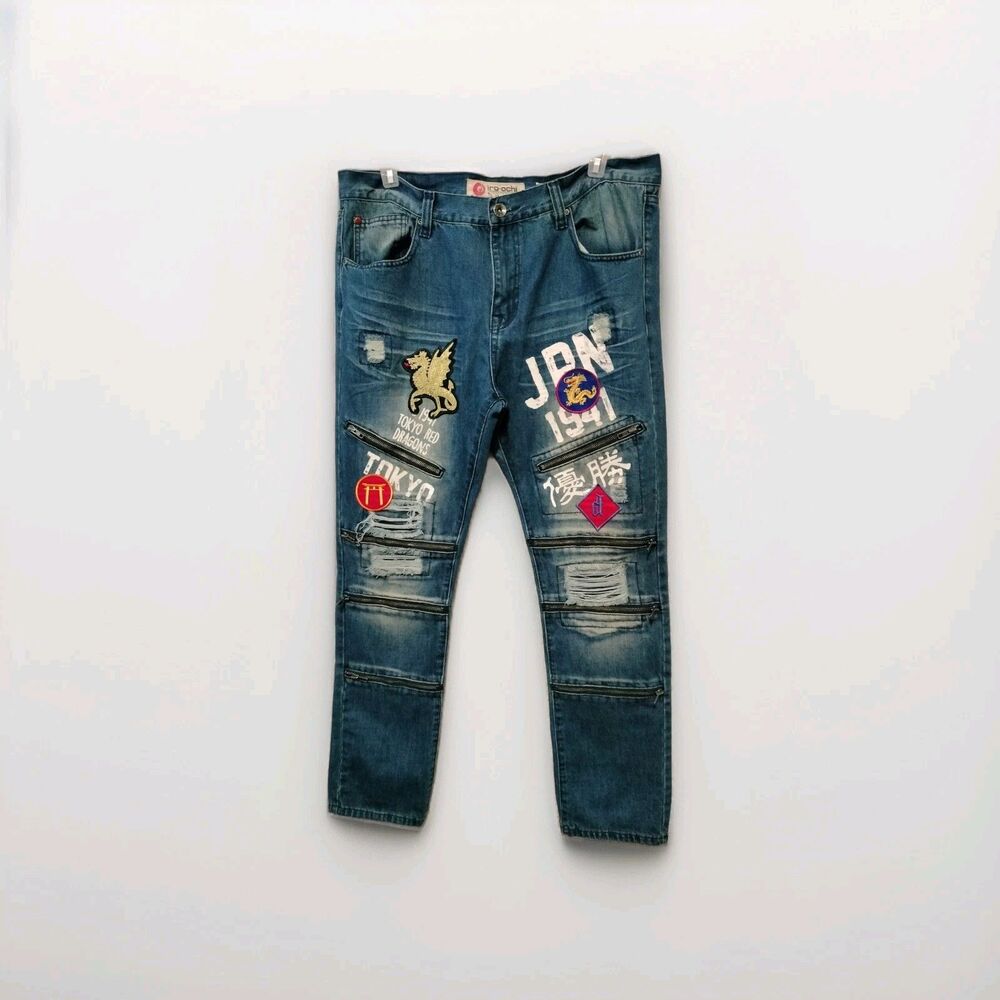 iRO-OCHI PREMIUM DENIM, LIMITED EDITION MEN'S STRAIGHT BLUE JEANS, WAIST 38x30